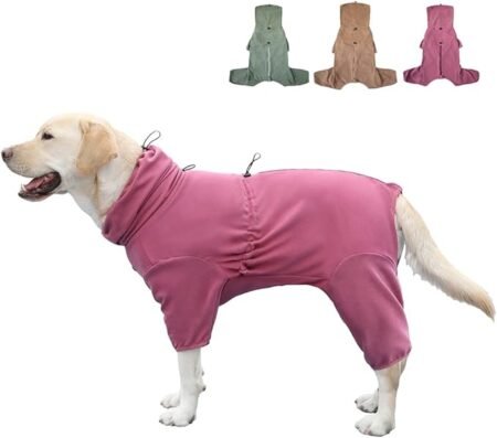 KOOGAL Pet Pajamas for Adult Dogs - Extra Large Stretch Jumpsuit, Four-Legged Dog Clothes (Red, 5XL)
