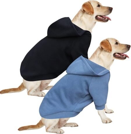 HuaLiSiJi Dog Hoodie Dog Sweatshirt Warm and Lightweight, With a Soft Texture, Elasticity Easy to Wear and Bright Colors (‎2PCS Black+Haze Blue, 4XL)