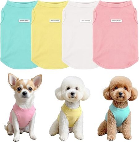 4Pcs Dog Shirt Dog Summer Clothes Sleeveless Doggy T-Shirt Colorful Puppy Tank Tops Breathable Vest Tshirts for Small Medium Dogs Cat Clothing (4pcs(Yellow+White+Green+Pink), S(1.5-2.5kg))